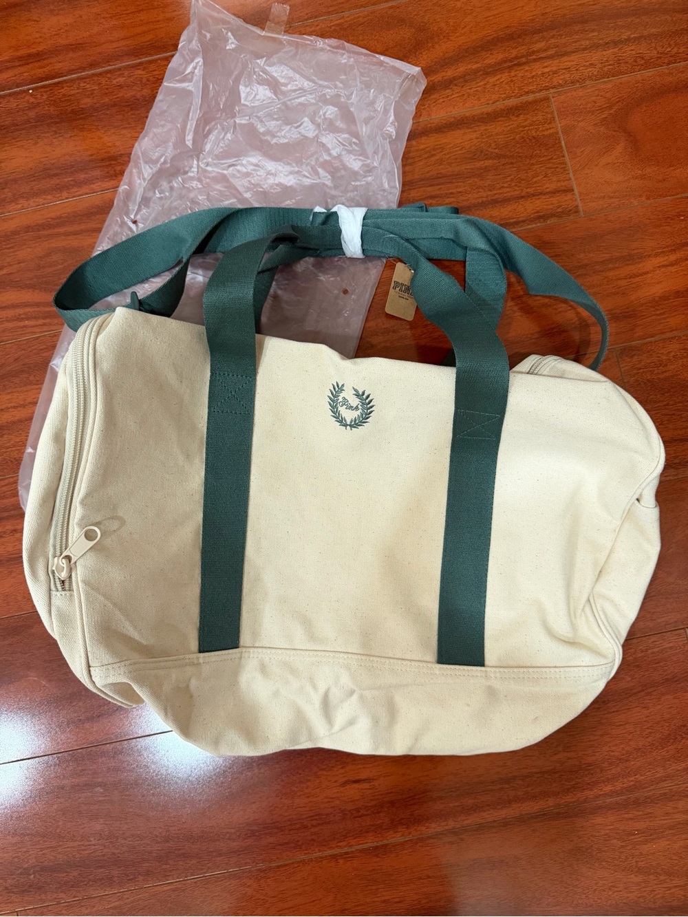 Victoria's Secret Pink Canvas Duffel Bag - Cream & Tan